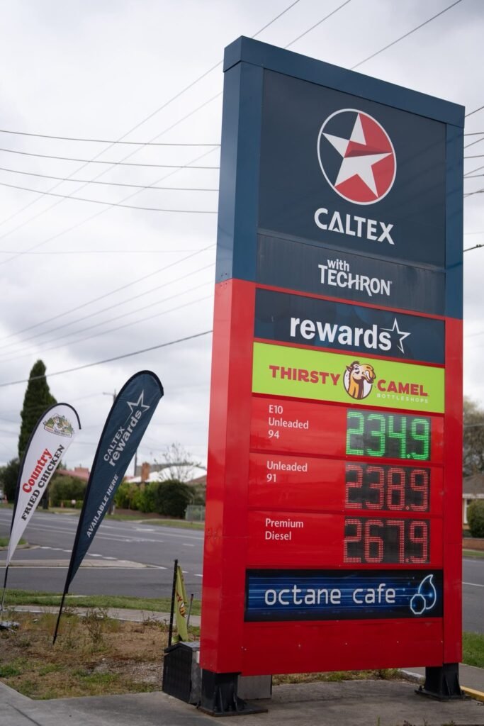 Caltex price sign with Octane Café branding