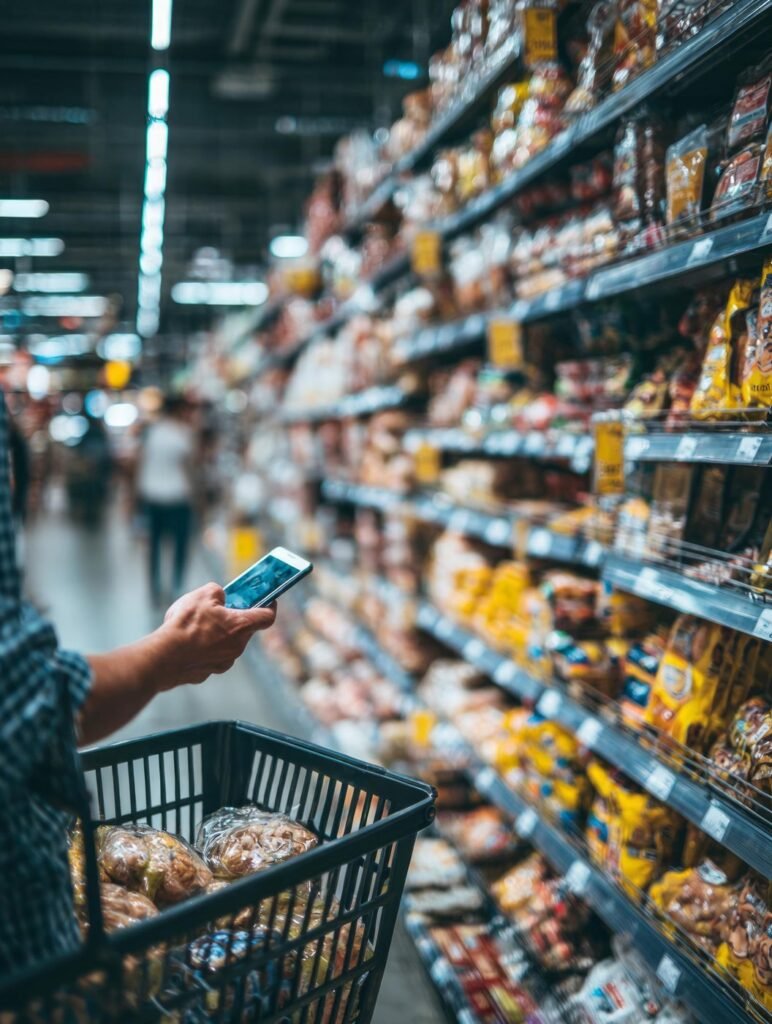 Shopper in a convenience store aisle