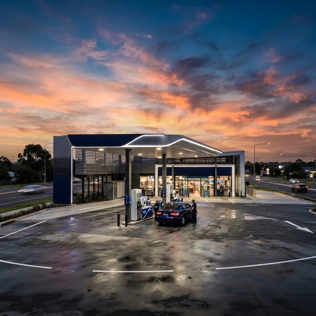 Octane service station at dusk
